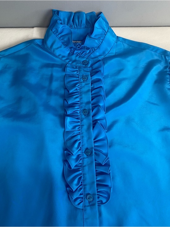 Vtg Jessica West Blouse Tuxedo Ruffle Button Down Blue Blouse Sz 16 Fairycore - Picture 7 of 16